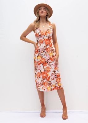 Slim Fit Sleeveless In Dress V Neck Floral Dress Phụ nữ Sợi polyester