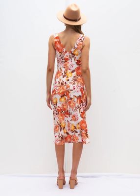 Slim Fit Sleeveless In Dress V Neck Floral Dress Phụ nữ Sợi polyester