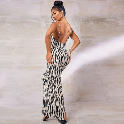 Sexy Print Stylish Ladies Dress Zebra Strip V Neck Halter Dress