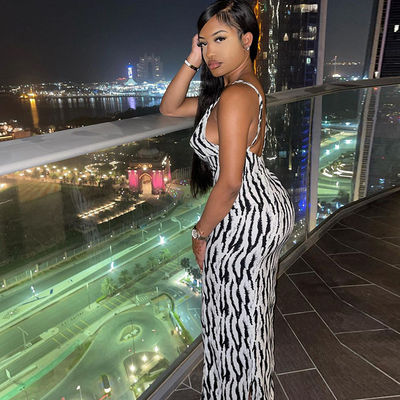 Sexy Print Stylish Ladies Dress Zebra Strip V Neck Halter Dress