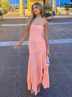 Màu cứng bọc ngực váy lớp sexy Pleated váy bất thường hai lớp váy