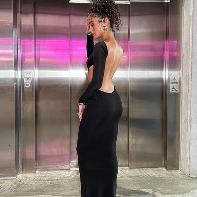 Cô gái mới sexy mặc áo khoác dài tay áo khoác tay dài túi đùi áo khoác màu cứng