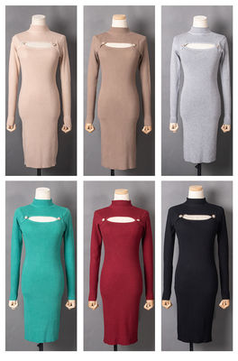 Sexy Package Hip Dress Long Sleeve Knitted Hip Bag Hollow Fashion Sexy Slim Dress