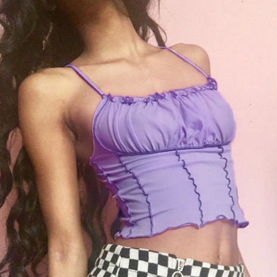 Màu tím thoải mái áo khoác nữ áo khoác phong cách chặt chẽ bông Tank Top Pleated Wavy Edge