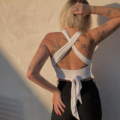 Bàn tay không tay V Neck Tank Top Lace Up Style Cross Halter Top