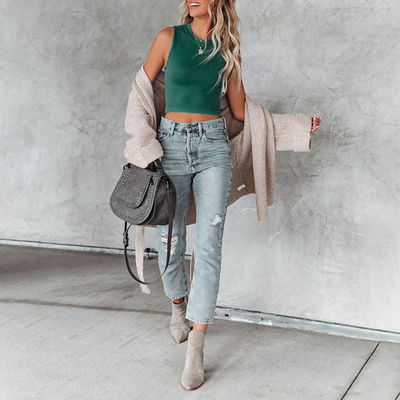 Đàn bà hoàn hảo không tay áo Tank Top phong cách màu sắc rực rỡ Thuyền đoàn cổ áo camisole
