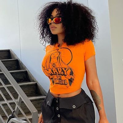 Cô gái nóng bỏng in hình đơn chữ tay ngắn Top sexy Slim Fit áo thun Midriff Hipster Tee