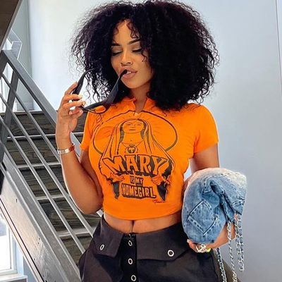 Cô gái nóng bỏng in hình đơn chữ tay ngắn Top sexy Slim Fit áo thun Midriff Hipster Tee