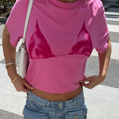 Áo sơ mi phong cách thoải mái có ấn bản sexy vòng cổ tay ngắn áo sơ mi