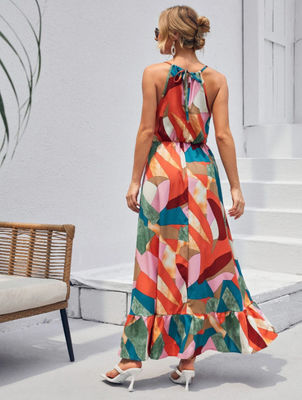 Không tay áo hoa in frock phong cách hoa váy áo khoác Maxi váy
