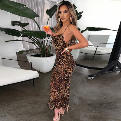 Silhouette Leopard Floral Print Frock Stylish Sexy Không có lưng Trang phục hoa Slim Fit