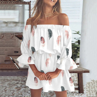 Một dòng cổo Chiều dài đầu gối in váy sexy hoa váy thắt lưng váy lỏng