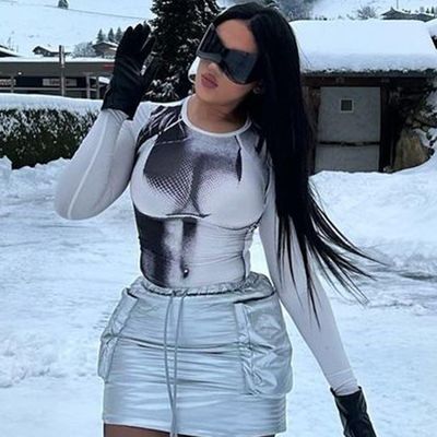 Long sleeve thời trang in áo thun đội ngũ cổ in áo thun Slim Fit Crop Tops