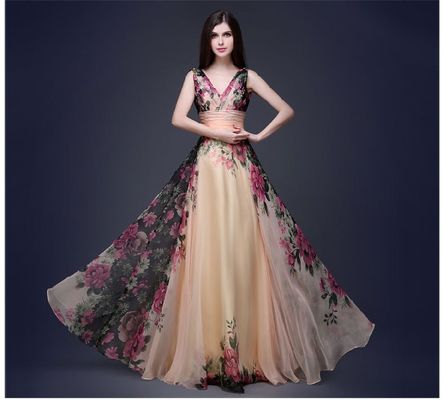 Đồ ăn tối đẹp Slim Fit Đồ ăn mặc hoa thanh lịch với vai