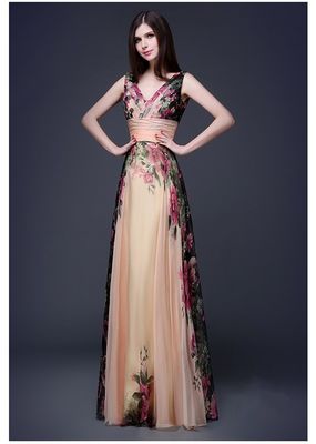 Đồ ăn tối đẹp Slim Fit Đồ ăn mặc hoa thanh lịch với vai