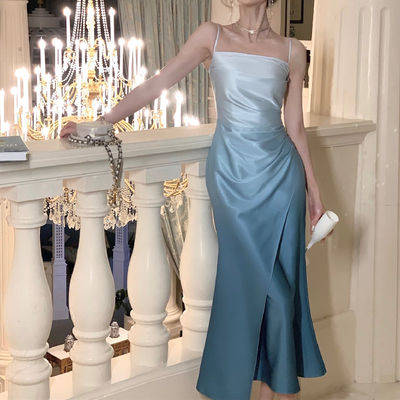 Satin Gradient Slip Dress Chiếc váy buổi tối Đồ ăn mặc quyến rũ Giảm cân