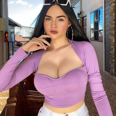 V cổ sexy áo phông chặt Slim Fit sexy chặt chẽ Crop Tops tay dài cổ ngắn