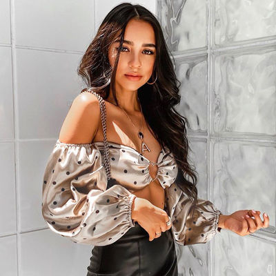 Phong cách áo sơ mi sexy tay dài Polka Dot Metal Button Top T-Shirt