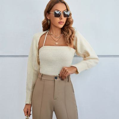 Thiết kế Sense Lace Up Outfits Thời trang Sexy Little Shawl Hai miếng len Set