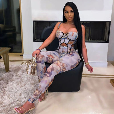 Zipper Print Trang phục tập thể dục sexy Halter Tank And Pants Casual Sexy Gym Wear