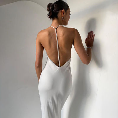 Phong cách Halter Neck Dress Slim Sexy Halter Backless Dress Mid Length Dress
