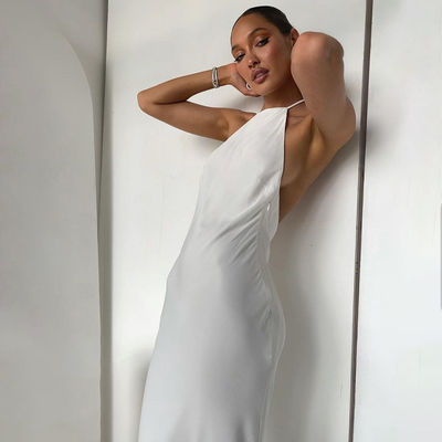Phong cách Halter Neck Dress Slim Sexy Halter Backless Dress Mid Length Dress