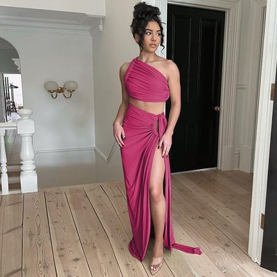 V Neck Women's Short Sleeve Dress Collection Sexy Backless Strapless Top Slim Split Skirt Set (Số quần áo phụ nữ tay ngắn)