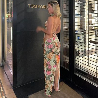 Sexy Backless Strapless Top Slim Split Skirt V Neck Long