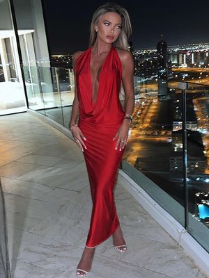 Phong cách thời trang mới sexy V-thắt dây chuyền dây chuyền váy mỏng không tay áo