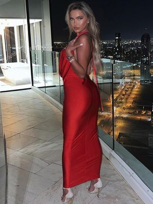 Phong cách thời trang mới sexy V-thắt dây chuyền dây chuyền váy mỏng không tay áo