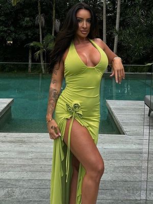 Custom Spring And Summer New Fashion Sexy Solid Color Slim High Waist V-Neck Halter Dress Woman (Thiên đồ phụ nữ)