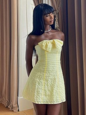Thời trang mới màu mịn tùy chỉnh bow-top sexy giảm cân váy ngắn