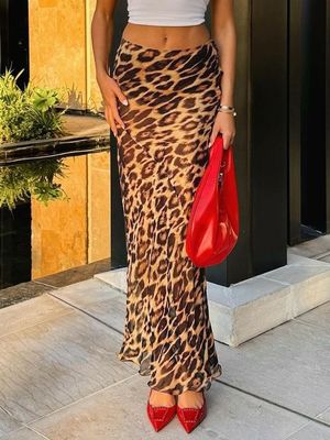Mùa hè thời trang mới Sexy Leopard in Chiffon Fishtail váy sàn - váy chiều dài