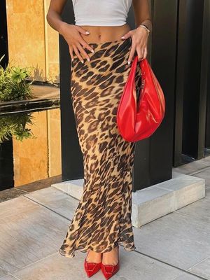 Mùa hè thời trang mới Sexy Leopard in Chiffon Fishtail váy sàn - váy chiều dài