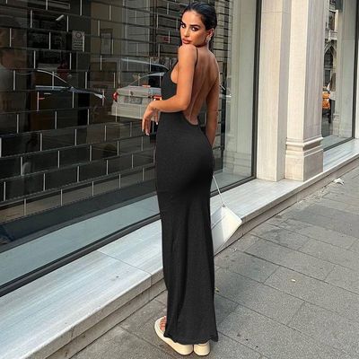 Thời trang mới sexy không có lưng màu sắc rắn váy váy