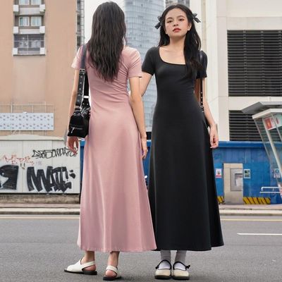 Ảnh đường phố thời trang Slim Solid Color U - cổ áo khoác tay ngắn