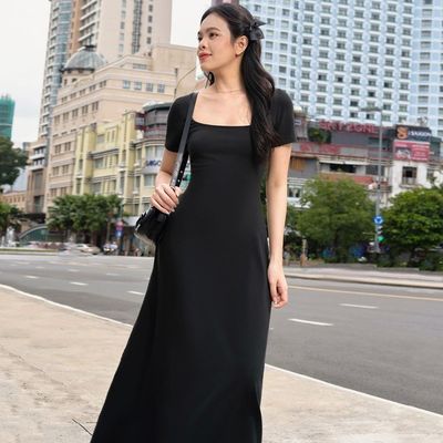 Ảnh đường phố thời trang Slim Solid Color U - cổ áo khoác tay ngắn