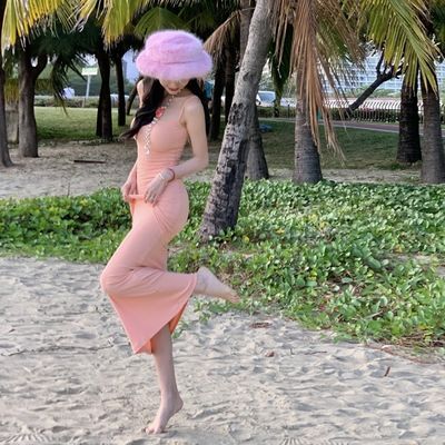 Một dòng cổ Halter Halter Sexy Fashion Pure Wind Slim Thắt lưng Thắt lưng Long Dress