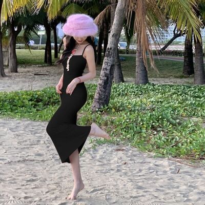 Một dòng cổ Halter Halter Sexy Fashion Pure Wind Slim Thắt lưng Thắt lưng Long Dress