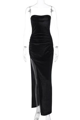 Mùa hè thời trang mới sexy Slit Slim Pleated váy không dây đai