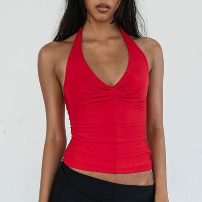 Mùa hè mới màu sắc rắn V cổ dây đeo thắt lưng Slim phù hợp áo khoác nhỏ trên