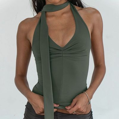 Mùa hè mới màu sắc rắn V cổ dây đeo thắt lưng Slim phù hợp áo khoác nhỏ trên