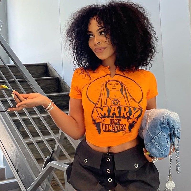 Cô gái nóng bỏng in hình đơn chữ tay ngắn Top sexy Slim Fit áo thun Midriff Hipster Tee