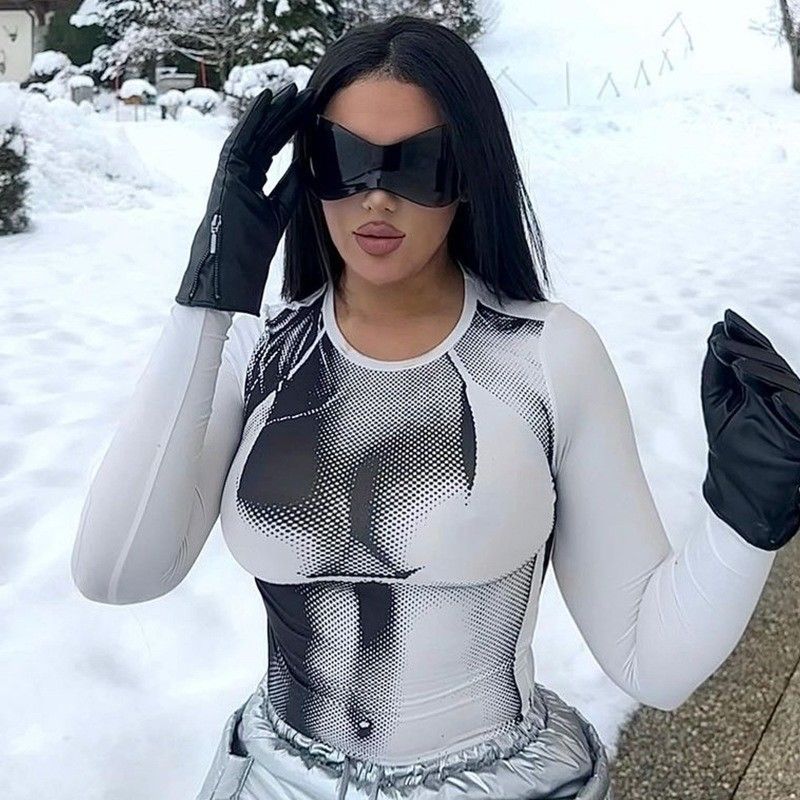 Long sleeve thời trang in áo thun đội ngũ cổ in áo thun Slim Fit Crop Tops