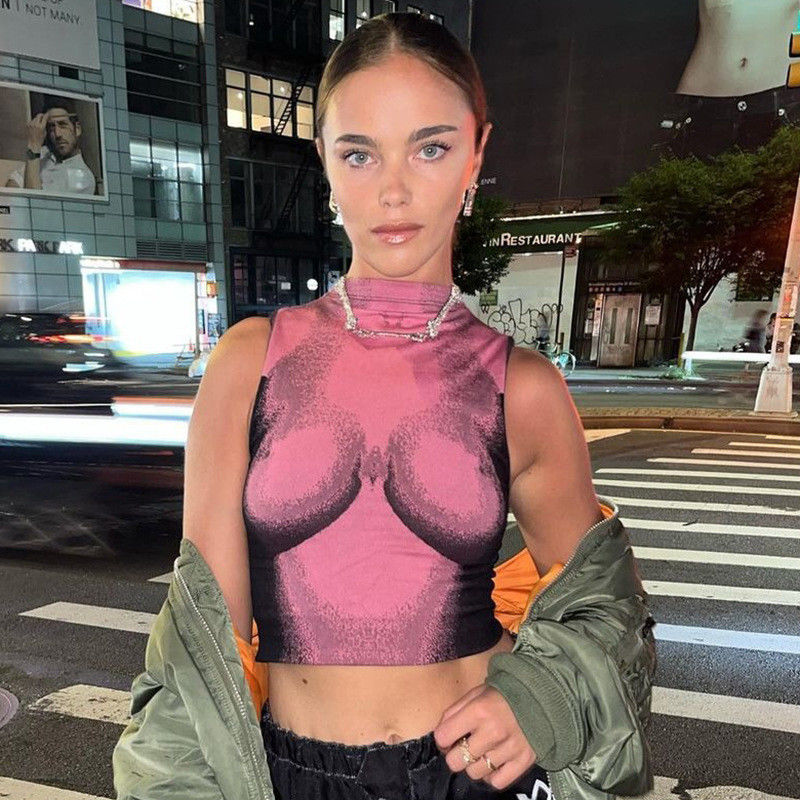 Mùa đông mới thời trang Decal áo phông Slim Fit in Crop Slim Tee cổ tay không tay áo