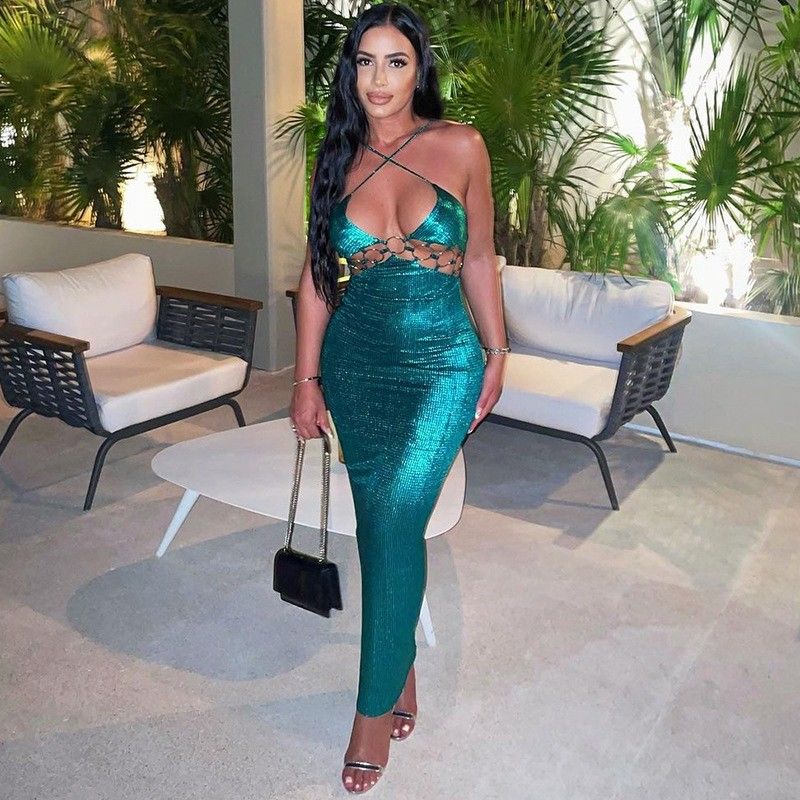 Màu sắc đa màu sắc Sexy Cutout Halter váy cho phụ nữ bữa tiệc và mặc tối