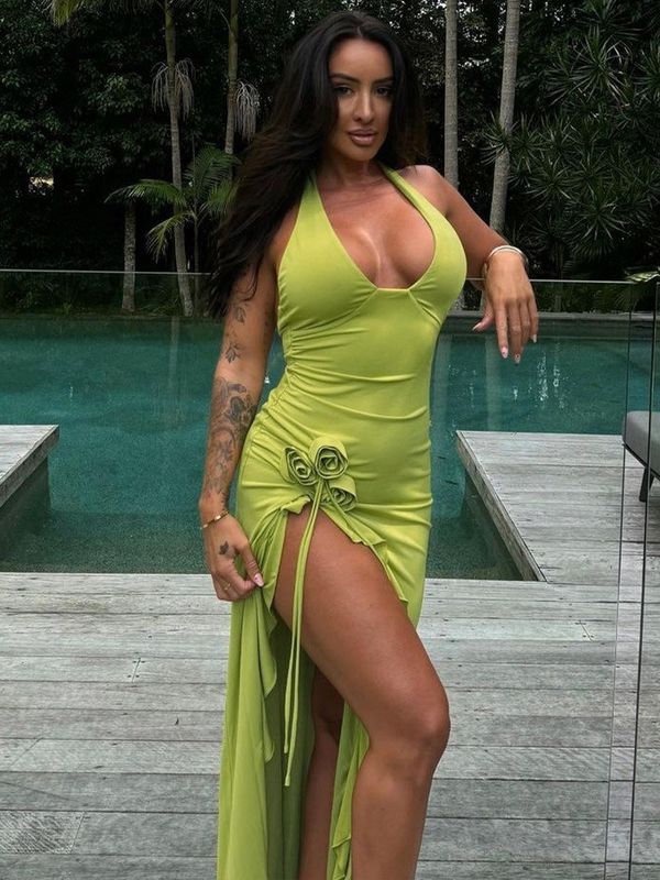 Custom Spring And Summer New Fashion Sexy Solid Color Slim High Waist V-Neck Halter Dress Woman (Thiên đồ phụ nữ)