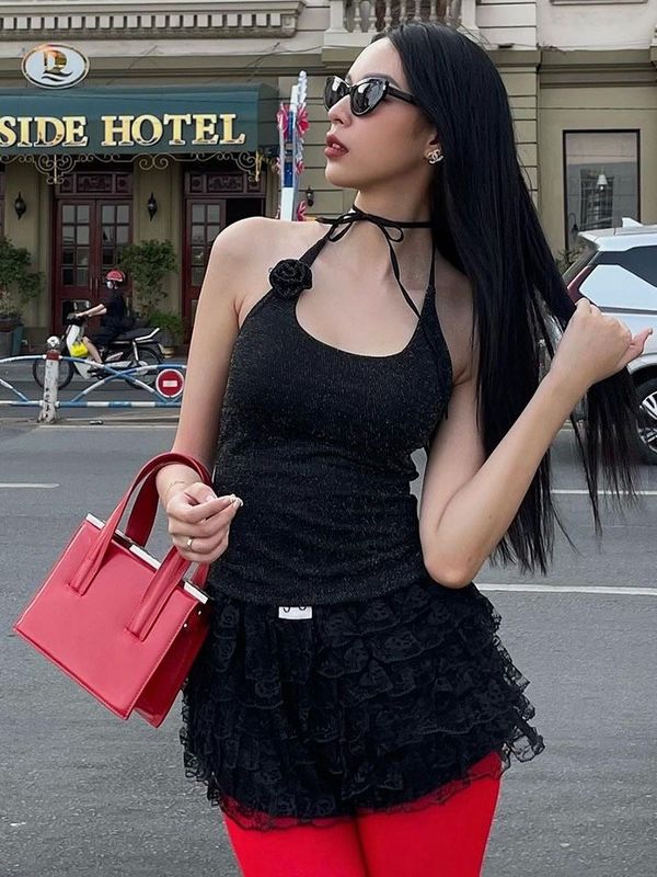 Phong cách mới sexy gia vị thêu đan dây chuyền lên dây chuyền thắt lưng mỏng áo vest màu rắn