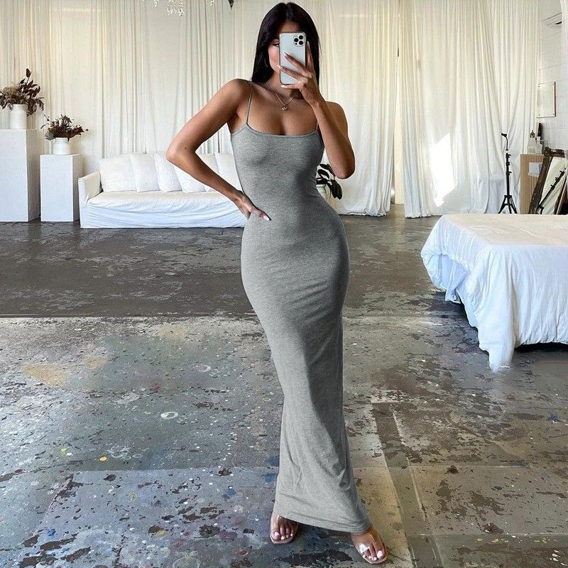 Thời trang mới sexy không có lưng màu sắc rắn váy váy