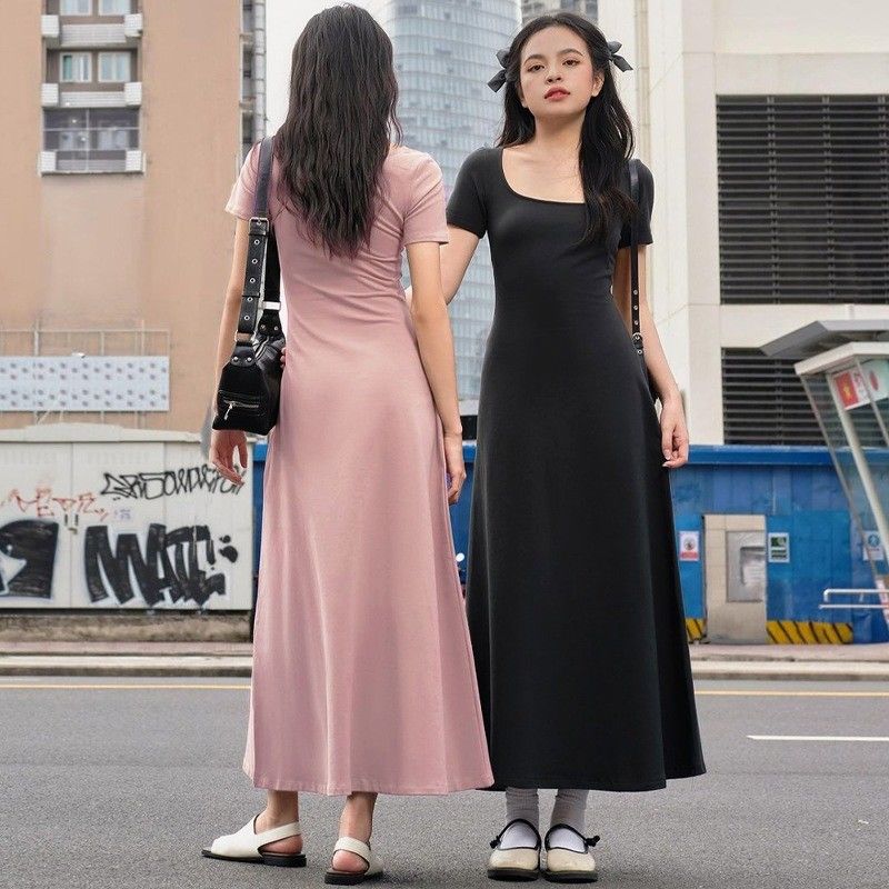 Ảnh đường phố thời trang Slim Solid Color U - cổ áo khoác tay ngắn